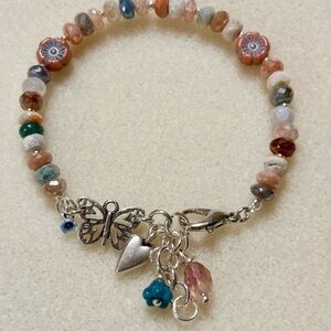 Colorful silverite (Mystic) Jasper Bracelet with Butterfly Charm